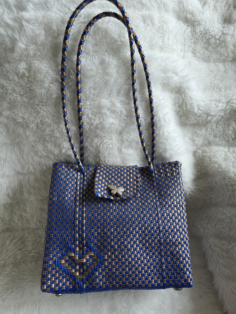 Woven Blue & Tan Shoulder Bag Or Lunch Bag